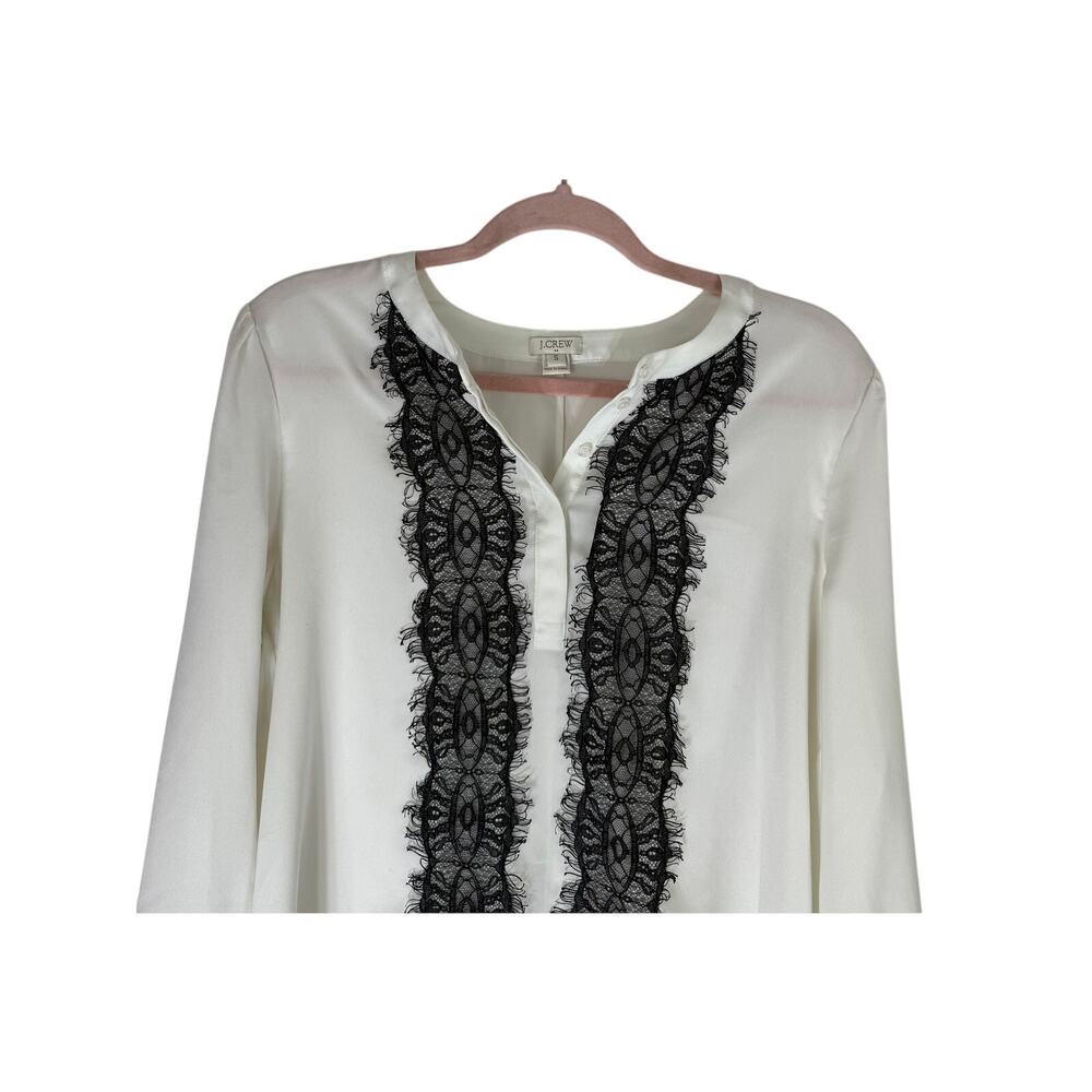 J Crew Ivory w/ Black Lace Long Sleeve Pullover Lightweight Blouse Top Size S - Picture 2 of 9